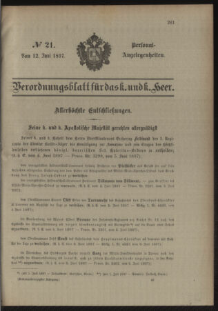 Kaiserlich-königliches Armee-Verordnungsblatt: Personal-Angelegenheiten 18970612 Seite: 1