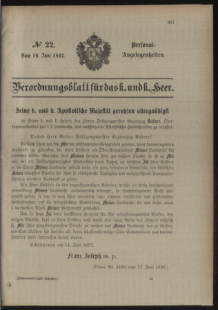 Kaiserlich-königliches Armee-Verordnungsblatt: Personal-Angelegenheiten 18970619 Seite: 1