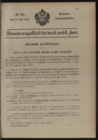 Kaiserlich-königliches Armee-Verordnungsblatt: Personal-Angelegenheiten 18970628 Seite: 1