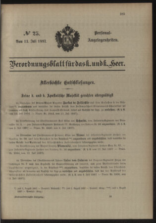 Kaiserlich-königliches Armee-Verordnungsblatt: Personal-Angelegenheiten 18970713 Seite: 1