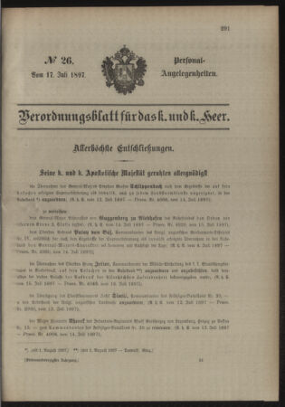 Kaiserlich-königliches Armee-Verordnungsblatt: Personal-Angelegenheiten 18970717 Seite: 1