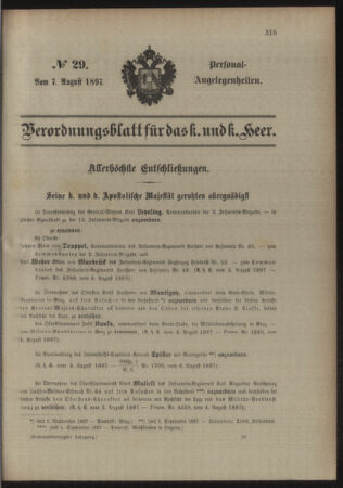 Kaiserlich-königliches Armee-Verordnungsblatt: Personal-Angelegenheiten 18970807 Seite: 1