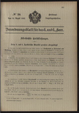 Kaiserlich-königliches Armee-Verordnungsblatt: Personal-Angelegenheiten 18970814 Seite: 1