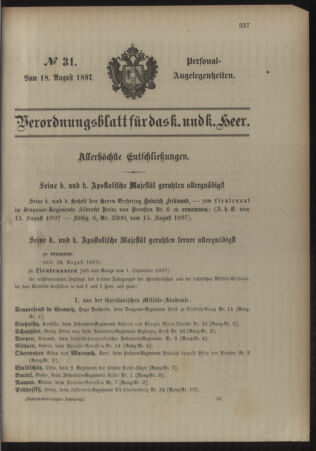 Kaiserlich-königliches Armee-Verordnungsblatt: Personal-Angelegenheiten 18970818 Seite: 1