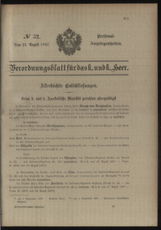 Kaiserlich-königliches Armee-Verordnungsblatt: Personal-Angelegenheiten 18970821 Seite: 1