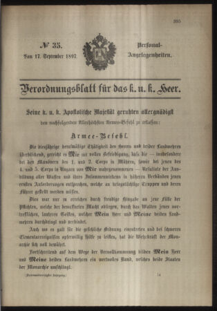 Kaiserlich-königliches Armee-Verordnungsblatt: Personal-Angelegenheiten 18970917 Seite: 1