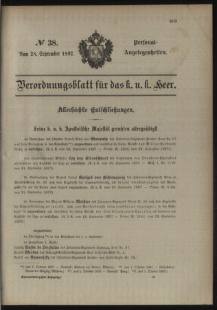 Kaiserlich-königliches Armee-Verordnungsblatt: Personal-Angelegenheiten 18970928 Seite: 1