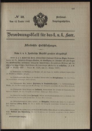 Kaiserlich-königliches Armee-Verordnungsblatt: Personal-Angelegenheiten 18971015 Seite: 1