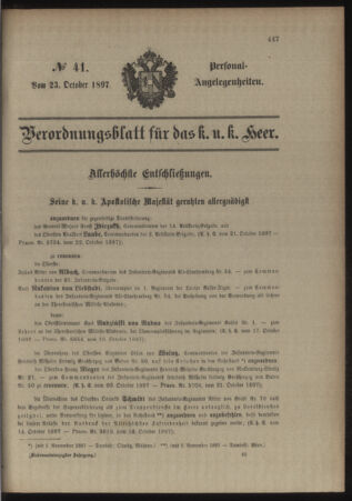 Kaiserlich-königliches Armee-Verordnungsblatt: Personal-Angelegenheiten 18971023 Seite: 1