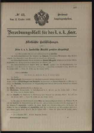 Kaiserlich-königliches Armee-Verordnungsblatt: Personal-Angelegenheiten 18971027 Seite: 1