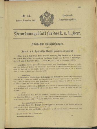 Kaiserlich-königliches Armee-Verordnungsblatt: Personal-Angelegenheiten 18971106 Seite: 1