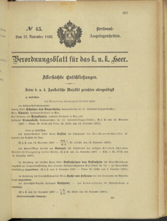 Kaiserlich-königliches Armee-Verordnungsblatt: Personal-Angelegenheiten 18971117 Seite: 1