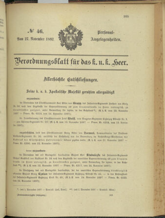 Kaiserlich-königliches Armee-Verordnungsblatt: Personal-Angelegenheiten 18971127 Seite: 1