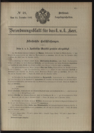 Kaiserlich-königliches Armee-Verordnungsblatt: Personal-Angelegenheiten 18971214 Seite: 1