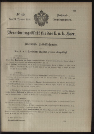 Kaiserlich-königliches Armee-Verordnungsblatt: Personal-Angelegenheiten 18971223 Seite: 1