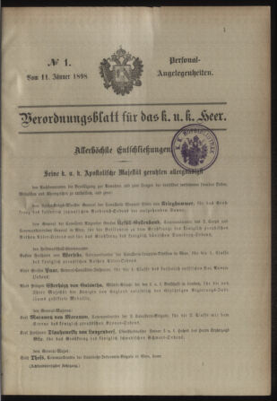 Kaiserlich-königliches Armee-Verordnungsblatt: Personal-Angelegenheiten 18980111 Seite: 1