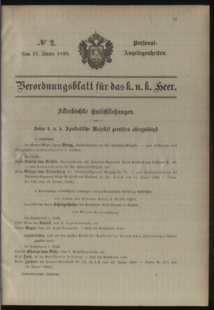 Kaiserlich-königliches Armee-Verordnungsblatt: Personal-Angelegenheiten 18980119 Seite: 1