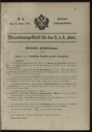 Kaiserlich-königliches Armee-Verordnungsblatt: Personal-Angelegenheiten 18980129 Seite: 1