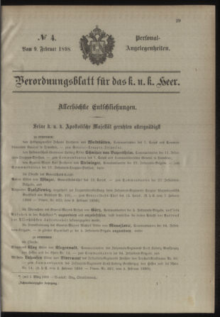 Kaiserlich-königliches Armee-Verordnungsblatt: Personal-Angelegenheiten 18980209 Seite: 1