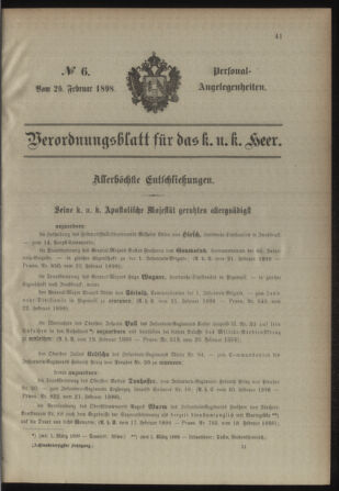 Kaiserlich-königliches Armee-Verordnungsblatt: Personal-Angelegenheiten 18980226 Seite: 1