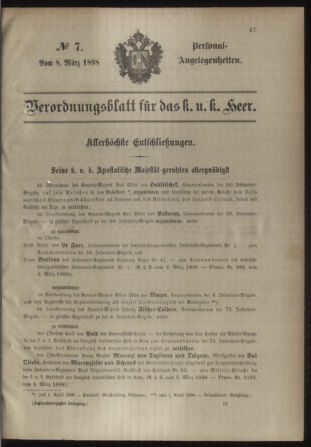 Kaiserlich-königliches Armee-Verordnungsblatt: Personal-Angelegenheiten 18980308 Seite: 1