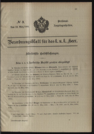 Kaiserlich-königliches Armee-Verordnungsblatt: Personal-Angelegenheiten 18980323 Seite: 1