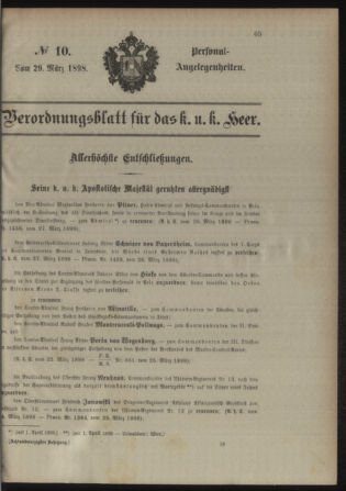 Kaiserlich-königliches Armee-Verordnungsblatt: Personal-Angelegenheiten 18980329 Seite: 1