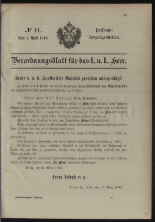 Kaiserlich-königliches Armee-Verordnungsblatt: Personal-Angelegenheiten 18980401 Seite: 1