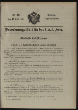 Kaiserlich-königliches Armee-Verordnungsblatt: Personal-Angelegenheiten 18980415 Seite: 1