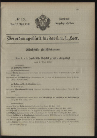 Kaiserlich-königliches Armee-Verordnungsblatt: Personal-Angelegenheiten 18980422 Seite: 21