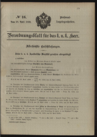 Kaiserlich-königliches Armee-Verordnungsblatt: Personal-Angelegenheiten 18980428 Seite: 1