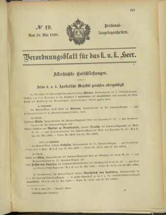 Kaiserlich-königliches Armee-Verordnungsblatt: Personal-Angelegenheiten 18980528 Seite: 1