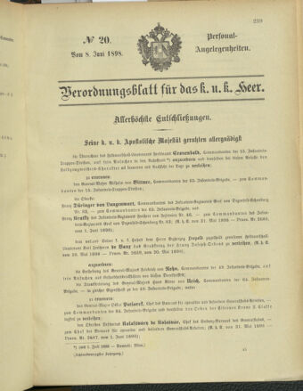 Kaiserlich-königliches Armee-Verordnungsblatt: Personal-Angelegenheiten 18980608 Seite: 1