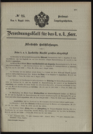 Kaiserlich-königliches Armee-Verordnungsblatt: Personal-Angelegenheiten 18980808 Seite: 1