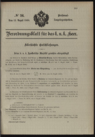 Kaiserlich-königliches Armee-Verordnungsblatt: Personal-Angelegenheiten 18980813 Seite: 1