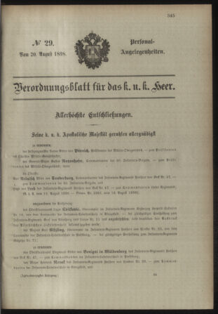 Kaiserlich-königliches Armee-Verordnungsblatt: Personal-Angelegenheiten 18980820 Seite: 1