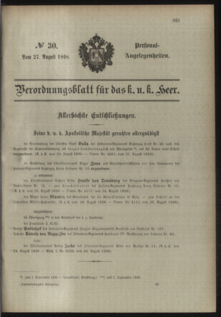 Kaiserlich-königliches Armee-Verordnungsblatt: Personal-Angelegenheiten 18980827 Seite: 1