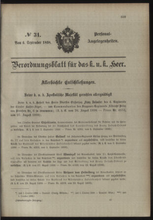 Kaiserlich-königliches Armee-Verordnungsblatt: Personal-Angelegenheiten 18980906 Seite: 1