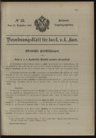 Kaiserlich-königliches Armee-Verordnungsblatt: Personal-Angelegenheiten 18980923 Seite: 1