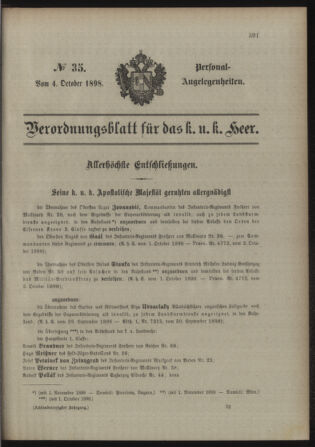 Kaiserlich-königliches Armee-Verordnungsblatt: Personal-Angelegenheiten 18981004 Seite: 1