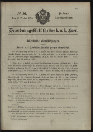 Kaiserlich-königliches Armee-Verordnungsblatt: Personal-Angelegenheiten 18981019 Seite: 1