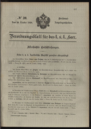 Kaiserlich-königliches Armee-Verordnungsblatt: Personal-Angelegenheiten 18981030 Seite: 99