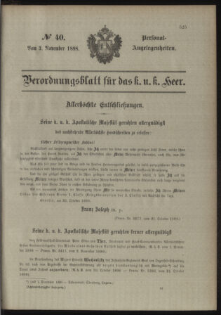 Kaiserlich-königliches Armee-Verordnungsblatt: Personal-Angelegenheiten 18981103 Seite: 1