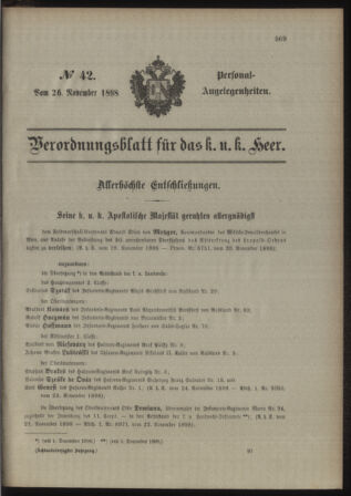 Kaiserlich-königliches Armee-Verordnungsblatt: Personal-Angelegenheiten 18981126 Seite: 1