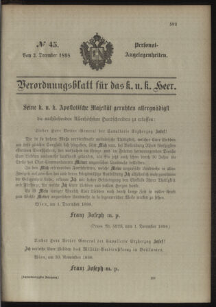 Kaiserlich-königliches Armee-Verordnungsblatt: Personal-Angelegenheiten 18981202 Seite: 9