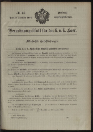 Kaiserlich-königliches Armee-Verordnungsblatt: Personal-Angelegenheiten 18981224 Seite: 1