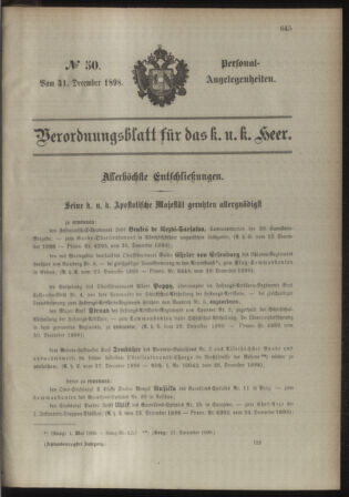 Kaiserlich-königliches Armee-Verordnungsblatt: Personal-Angelegenheiten 18981231 Seite: 1