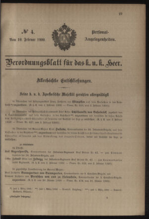 Kaiserlich-königliches Armee-Verordnungsblatt: Personal-Angelegenheiten 19000210 Seite: 1