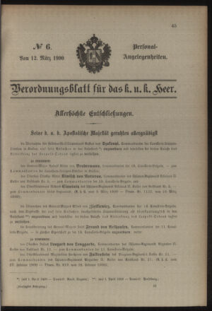 Kaiserlich-königliches Armee-Verordnungsblatt: Personal-Angelegenheiten 19000312 Seite: 1