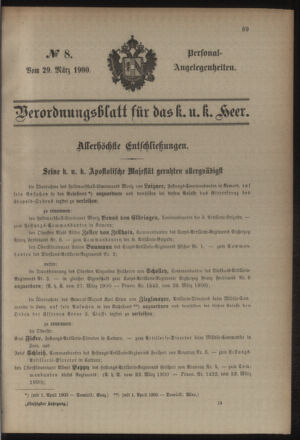 Kaiserlich-königliches Armee-Verordnungsblatt: Personal-Angelegenheiten 19000319 Seite: 1